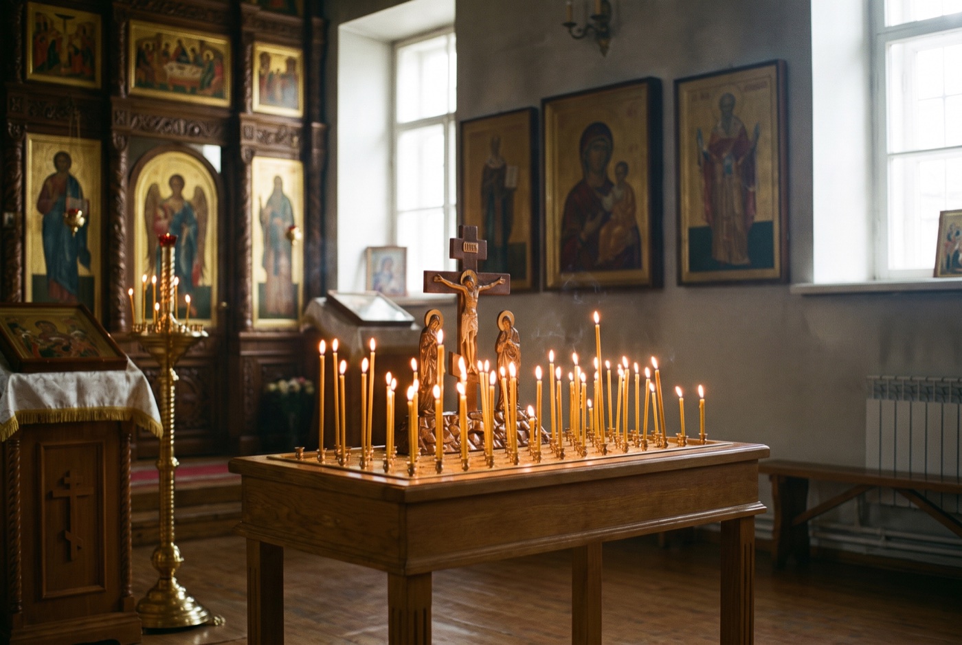 Свечи перед иконой в православном храме