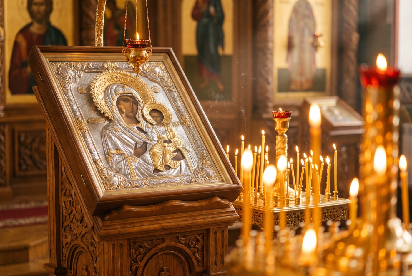Свечи перед иконой в православном храме